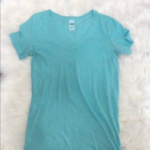 Light blue VIctoria Secret t-shirt.